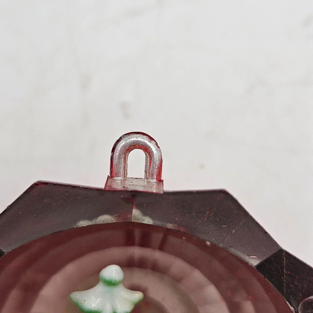 Vintage Red Plastic Diorama Christmas Ornament‎ Elf Tree Lantern